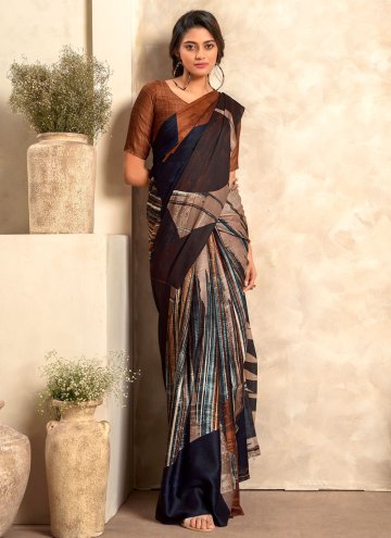 Dazzling Multi Colour Satin Silk Print Classic Designer Saree for Casual
