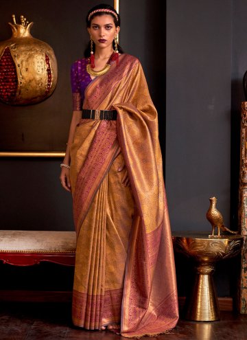 Dazzling Mustard Handloom Silk Woven Silk Saree