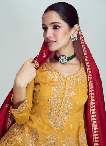 Dazzling Mustard Silk Embroidered Readymade Anarkali Salwar Suit