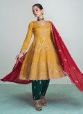 Dazzling Mustard Silk Embroidered Readymade Anarkali Salwar Suit - 2
