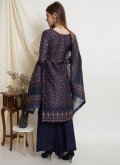 Dazzling Navy Blue Fancy Fabric Digital Print Designer Straight Salwar Suit - 2