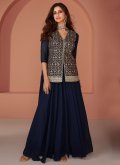 Dazzling Navy Blue Georgette Embroidered Salwar Suit for Ceremonial - 1