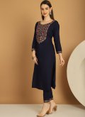 Dazzling Navy Blue Rayon Embroidered Readymade Designer Salwar Suit - 1