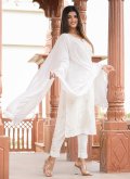 Dazzling Off White Cotton  Lucknowi Work Pant Style Suit for Casual - 2