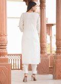 Dazzling Off White Cotton  Lucknowi Work Pant Style Suit for Casual - 3