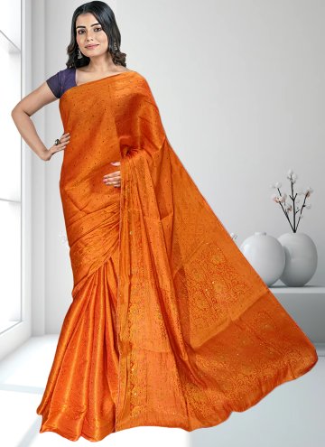 Dazzling Orange Kanjivaram Silk Embroidered Classi