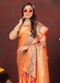 Dazzling Orange Silk Meenakari Classic Designer Saree for Ceremonial - 1
