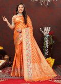 Dazzling Orange Silk Meenakari Classic Designer Saree for Ceremonial - 3