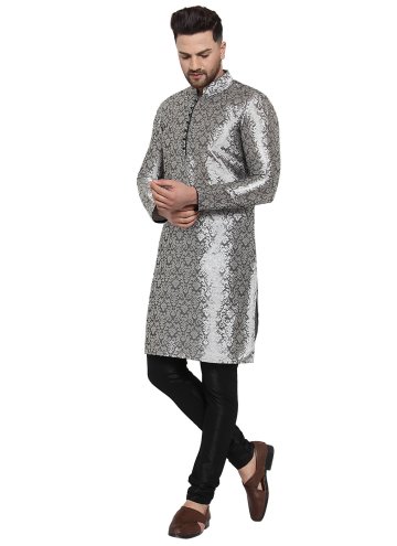 Dazzling Patchwork Banarasi Grey Kurta Pyjama
