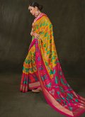 Dazzling Pink and Yellow Silk Foil Print Trendy Saree for Ceremonial - 2