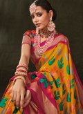 Dazzling Pink and Yellow Silk Foil Print Trendy Saree for Ceremonial - 3