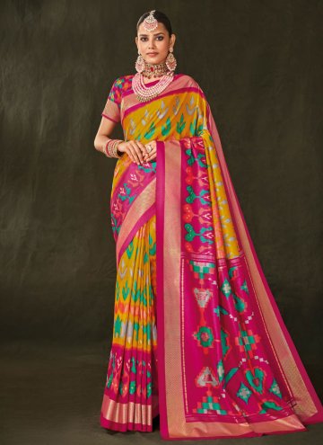 Dazzling Pink and Yellow Silk Foil Print Trendy Sa
