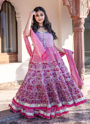 Dazzling Pink Cotton  Printed Salwar Suit