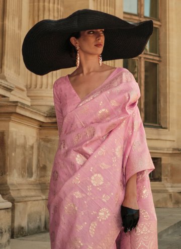 Dazzling Pink Handloom Silk Woven Designer Saree for Ceremonial