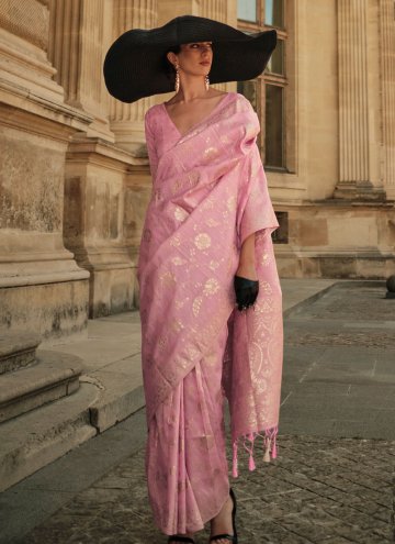 Dazzling Pink Handloom Silk Woven Designer Saree f