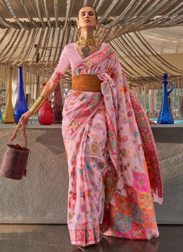Dazzling Pink Handloom Silk Woven Trendy Saree
