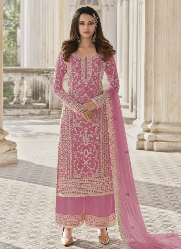 Dazzling Pink Net Embroidered Designer Salwar Kame