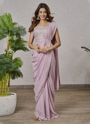 Dazzling Pink Shimmer Georgette Embroidered Classi