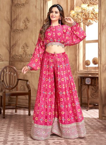 Dazzling Pink Silk Embroidered Palazzo Suit