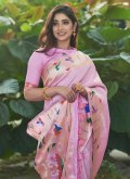 Dazzling Pink Silk Floral Print Trendy Saree for Festival - 1