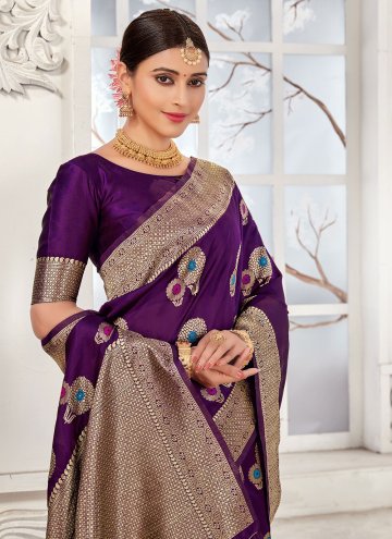 Dazzling Purple Banarasi Woven Classic Designer Saree