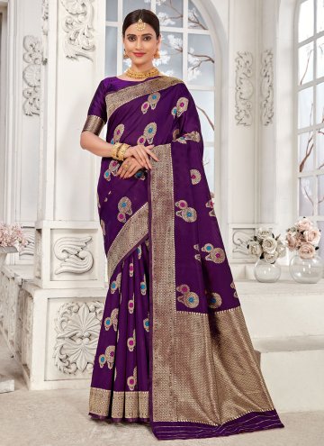 Dazzling Purple Banarasi Woven Classic Designer Sa
