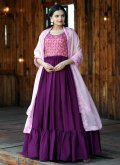 Dazzling Purple Chinon Printed Floor Length Gown - 1