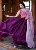 Dazzling Purple Chinon Printed Floor Length Gown - 3