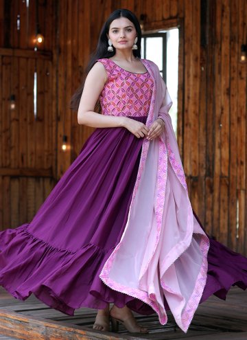 Dazzling Purple Chinon Printed Floor Length Gown
