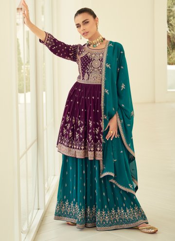 Dazzling Purple Georgette Embroidered Salwar Suit