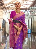 Dazzling Purple Handloom Silk Woven Classic Designer Saree - 1
