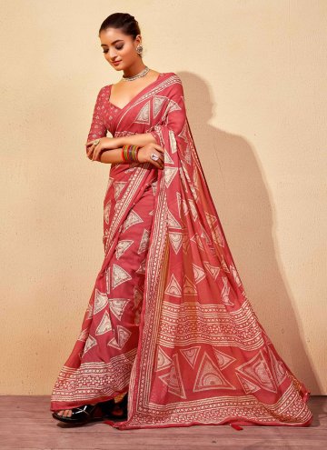 Dazzling Red Georgette Foil Print Trendy Saree for Casual