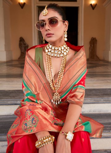 Dazzling Red Silk Thread Classic Designer Saree for Ceremonial