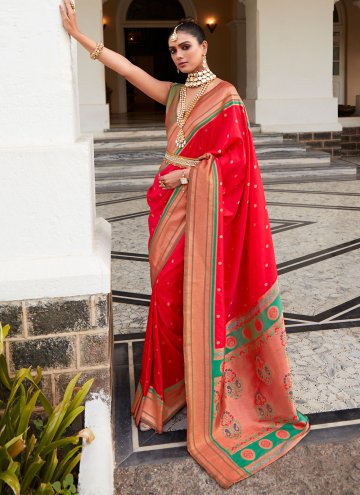 Dazzling Red Silk Thread Classic Designer Saree fo