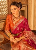 Dazzling Red Tussar Silk Woven Trendy Saree - 1
