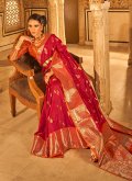 Dazzling Red Tussar Silk Woven Trendy Saree - 2
