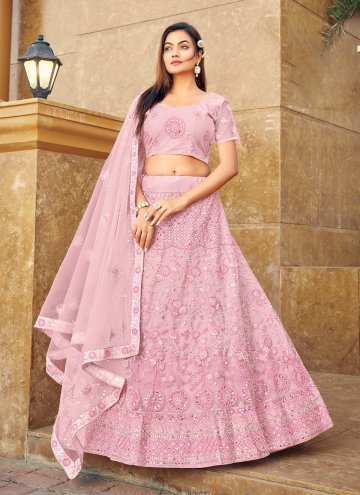Dazzling Rose Pink Net Embroidered A Line Lehenga 