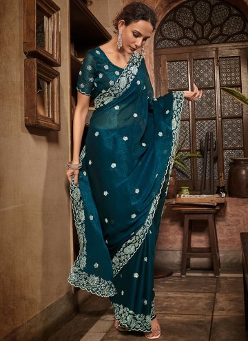 Dazzling Teal Chiffon Embroidered Classic Designer