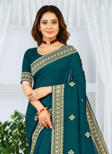 Dazzling Teal Georgette Embroidered Contemporary Saree for Ceremonial