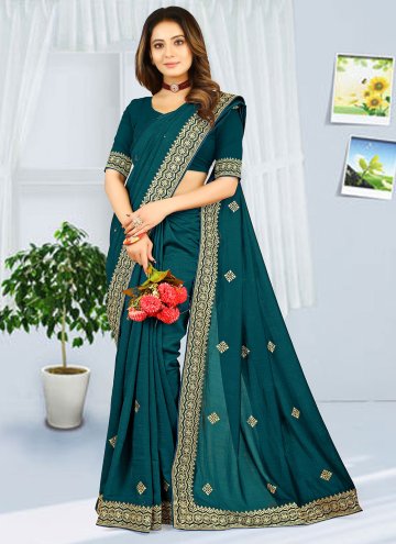 Dazzling Teal Georgette Embroidered Contemporary S