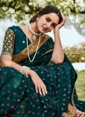 Dazzling Teal Shimmer Embroidered Trendy Saree for Festival - 1