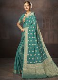 Dazzling Turquoise Faux Georgette Woven Trendy Saree for Ceremonial - 2