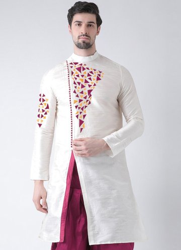 Dazzling White Art Dupion Silk Embroidered Kurta for Ceremonial
