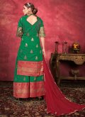 Dazzling Woven Art Silk Green Salwar Suit - 1