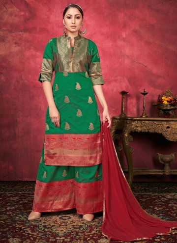 Dazzling Woven Art Silk Green Salwar Suit