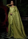 Dazzling Woven Kanjivaram Silk Gold and Green Contemporary Saree - 1