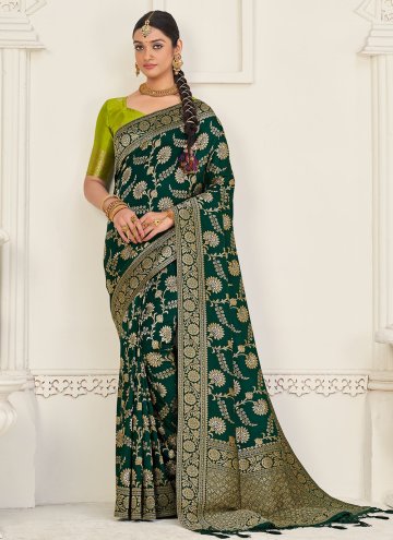 Dazzling Woven Silk Green Contemporary Saree