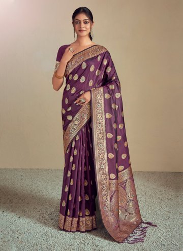 Dazzling Woven Silk Purple Classic Designer Saree