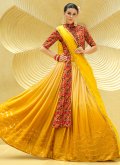 Dazzling Yellow Chinon Embroidered A Line Lehenga Choli for Engagement - 2