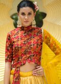 Dazzling Yellow Chinon Embroidered A Line Lehenga Choli for Engagement - 3